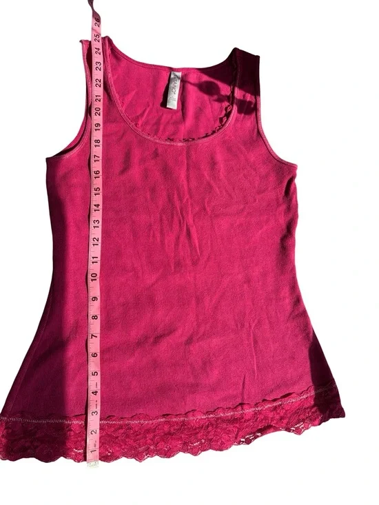 Vintage Y2K Gitano Hot Pink Lace-Trim Tank Top - Picture 4 of 7